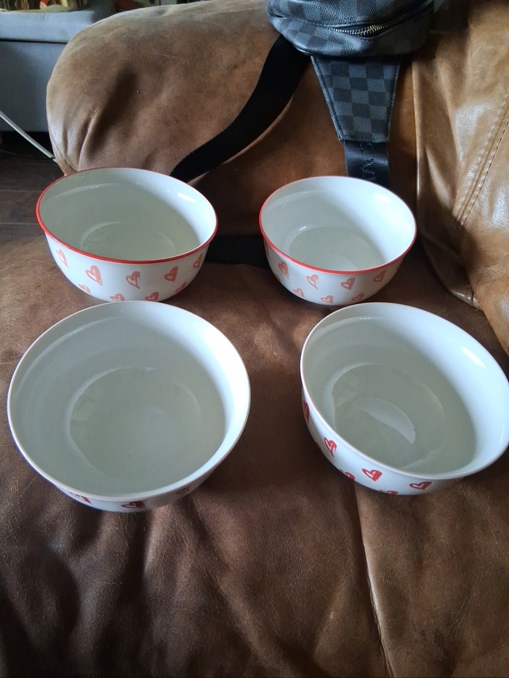 Elum Home Heart Pattern Ceramic Bowl Red White Valentine Snack Dish #4